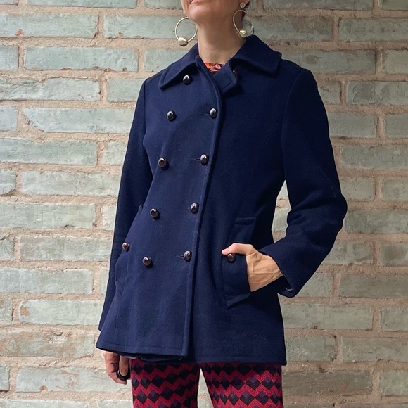 Vintage Jackets & Blazers - Vintage Pea Coat 60s Navy Blue Mackintosh Peacoat Pure Wool Double Breasted S